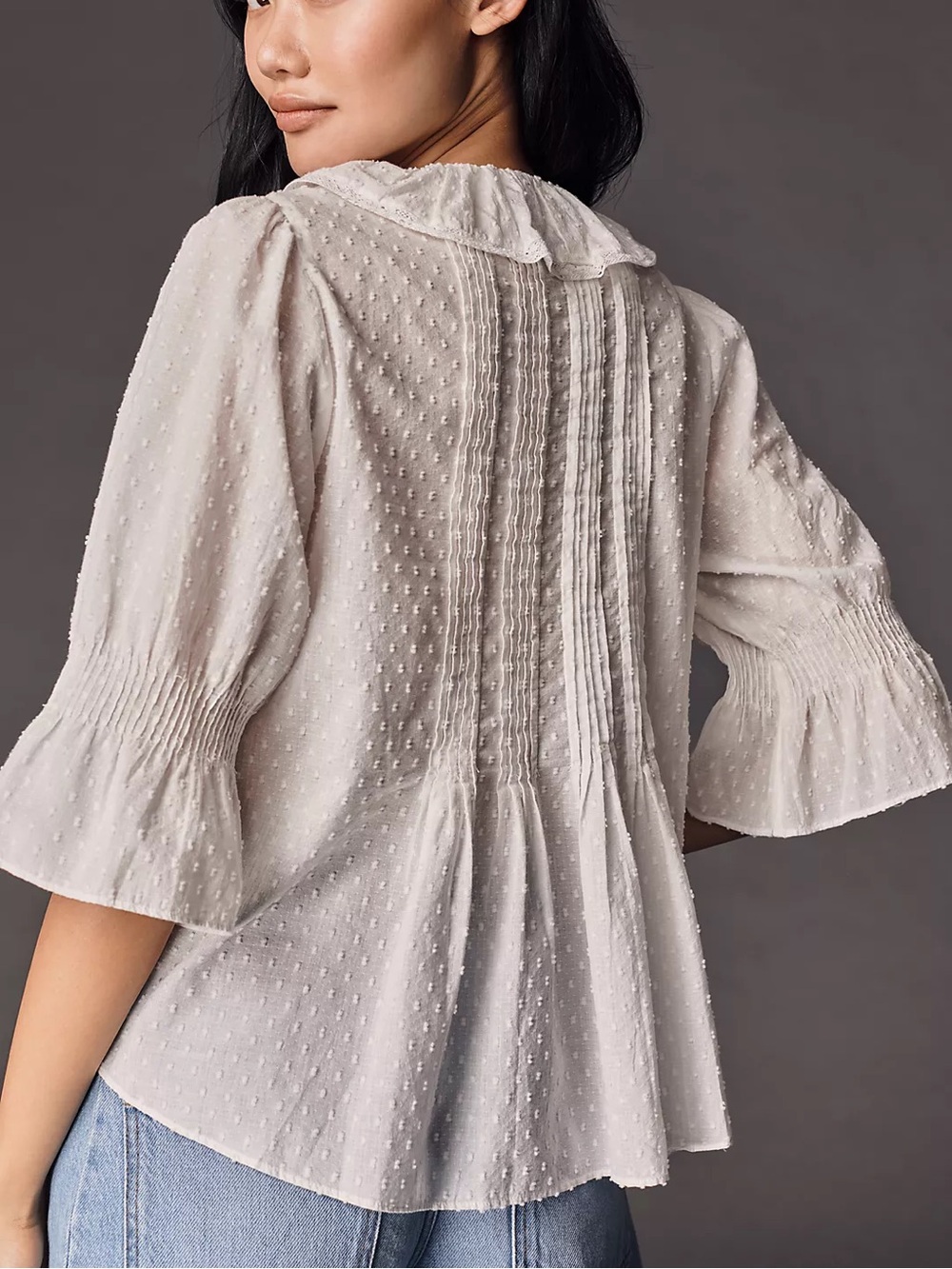 NWOT By Anthropologie Ruffled Pin-Tuck Button-Front Blouse Size Medium - Picture 2 of 13